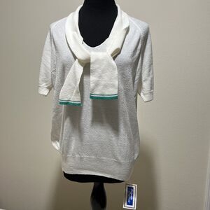 NWT Sweater Neck Tie VTG Sz 42 White TRAVEL EASY Knit to Fit Preppy Secretary